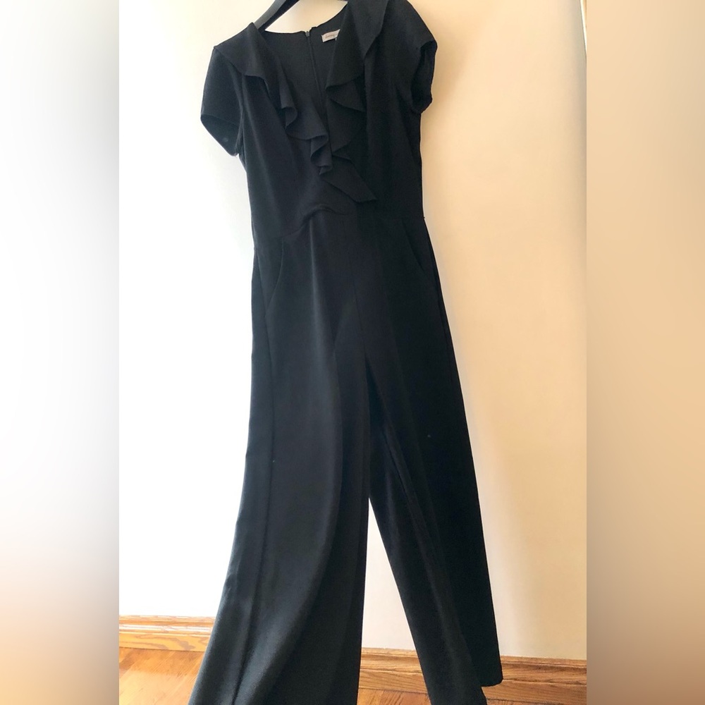 Danny & Nicole Black Ruffle-Front Jumpsuit
